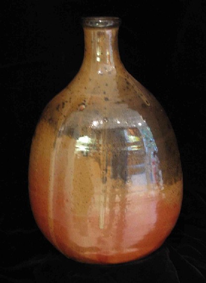Bottle, shino glazed and reduction stoneware fired h: 240mm